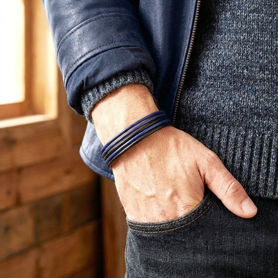 Mavi Siyah Çoklu Deri Erkek Bileklik Mavi Siyah Çoklu Deri Erkek Bileklik