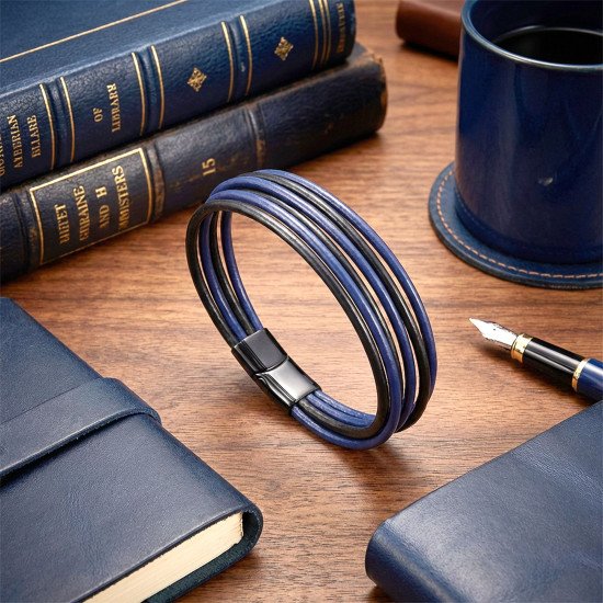 Mavi Siyah Çoklu Deri Erkek Bileklik Mavi Siyah Çoklu Deri Erkek Bileklik