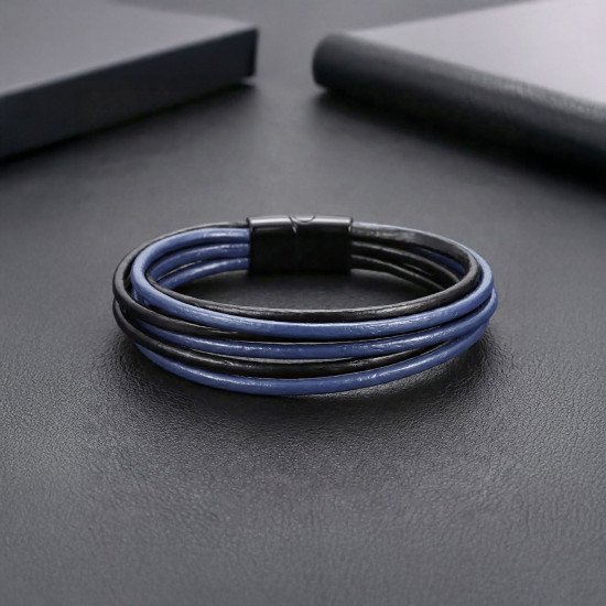 Mavi Siyah Çoklu Deri Erkek Bileklik Mavi Siyah Çoklu Deri Erkek Bileklik