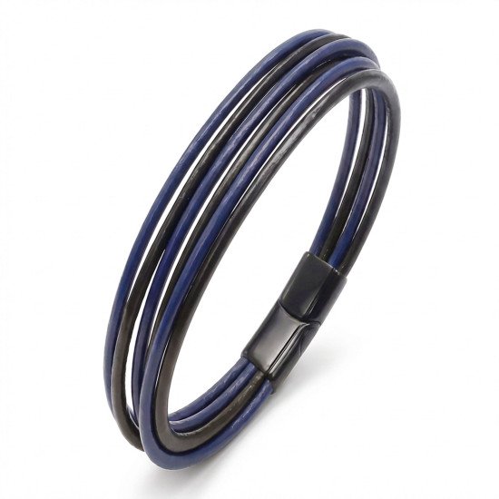 Mavi Siyah Çoklu Deri Erkek Bileklik Mavi Siyah Çoklu Deri Erkek Bileklik