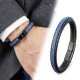 Lacivert ve Siyah El Örgüsü Detaylı Deri Erkek Bileklik