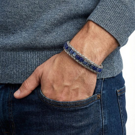 Lapis Doğal Taşlı Hasır Örgü Zincir Çelik Erkek Bileklik Lapis Doğal Taşlı Hasır Örgü Zincir Çelik Erkek Bileklik