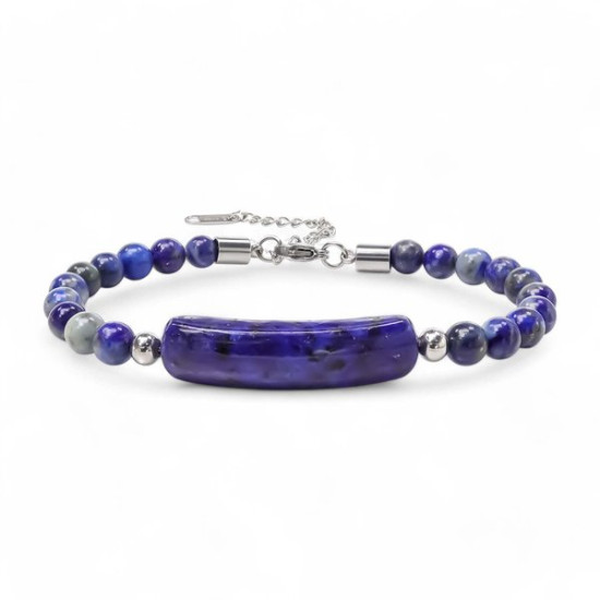 Lapis doğal taşlı maskülen çelik erkek bileklik Lapis doğaltaş ve çelik halat örgülü erkek bileklik