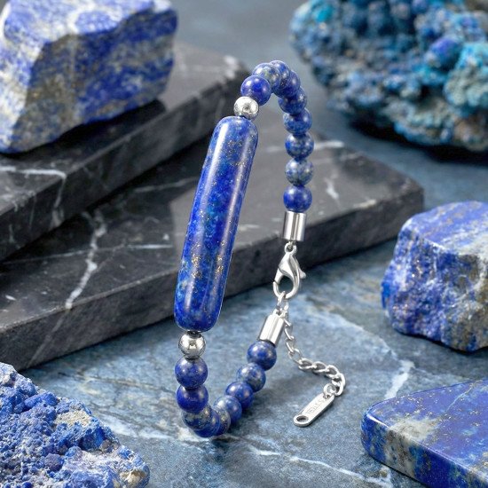 Lapis doğal taşlı maskülen çelik erkek bileklik Lapis doğaltaş ve çelik halat örgülü erkek bileklik