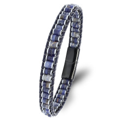 Lapis Doğal Taşlı Deri ve Çelik Erkek Bileklik