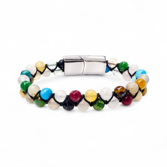 Karışık akik çakra taşlı manyetik kilitli maskülen erkek bileklik Manyetik kilitli karışık akik çakra taşlı maskülen erkek bileklik