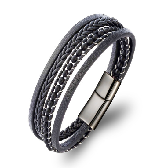 Mat oniks taşlı ve deri detaylı erkek bileklik