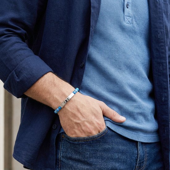 mavi akik taşlı kişiye özel çelik bileklik