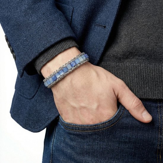 Mavi Aventurin Doğal Taşlı Hasır Örgü Zincir Çelik Erkek Bileklik Mavi Aventurin Doğal Taşlı Hasır Örgü Zincir Çelik Erkek Bileklik