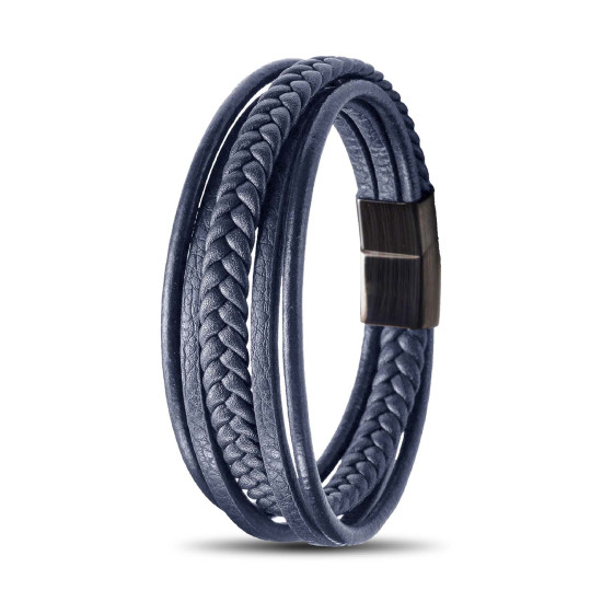 Şık ve maskülen mavi deri bileklik Mavi çoklu deri erkek bileklik
