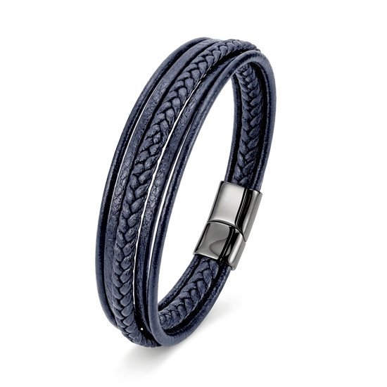 Şık ve maskülen mavi deri bileklik Mavi çoklu deri erkek bileklik