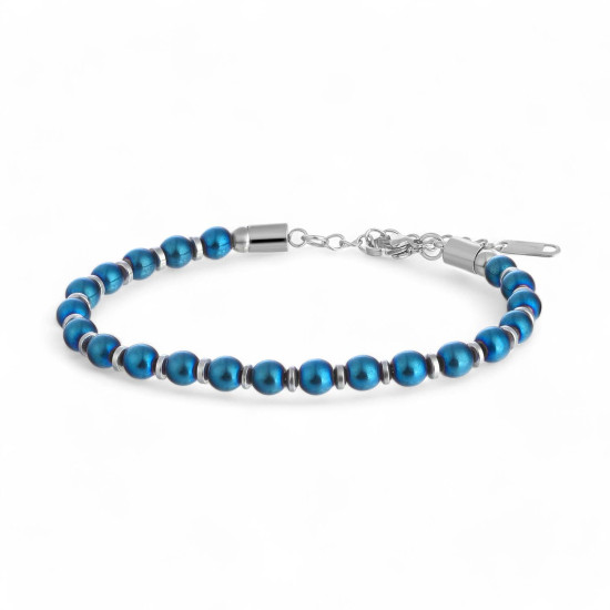 Mavi hematit taşlı maskülen çelik zincir bileklik Mavi küre hematit taşlı ayarlanabilir çelik zincir erkek bileklik