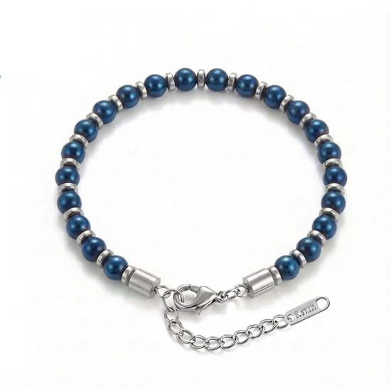 Mavi hematit taşlı maskülen çelik zincir bileklik Mavi küre hematit taşlı ayarlanabilir çelik zincir erkek bileklik