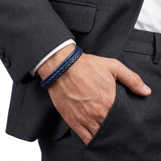 Maskülen şık mavi çoklu deri bileklik Mavi çoklu deri erkek bileklik