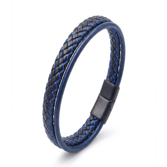 Maskülen şık mavi çoklu deri bileklik Mavi çoklu deri erkek bileklik