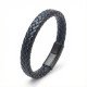 mavi siyah deri örgü çelik erkek bileklik