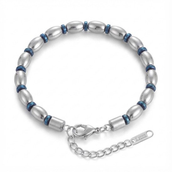 Mavi ve Gümüş Hematit Doğal Taşlı Ayarlanabilir Çelik Erkek Bileklik