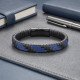 Mavi Siyah Deri El Örgüsü Çelik Erkek Bileklik
