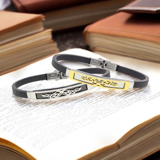 Melek kanadı desenli çelik erkek bileklik, maskülen tasarım