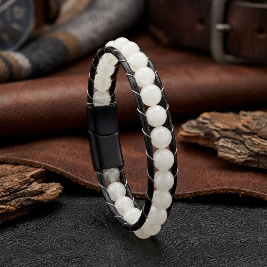 neon fosforlu deri çelik erkek bileklik