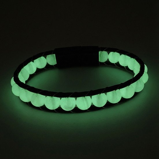 neon fosforlu deri çelik erkek bileklik