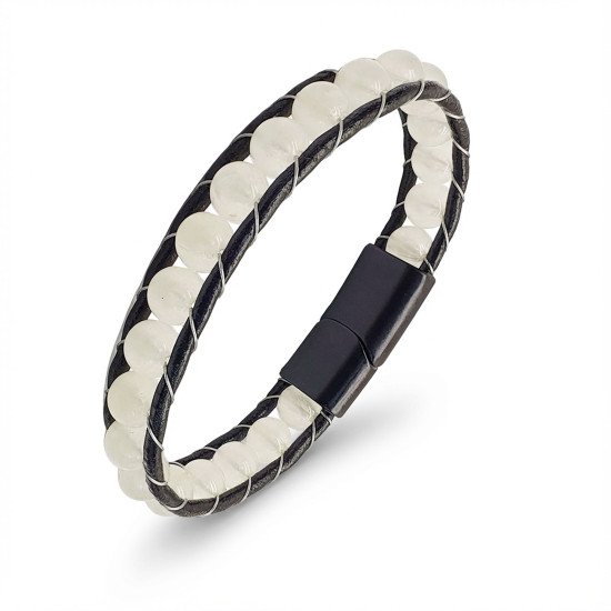 neon fosforlu deri çelik erkek bileklik