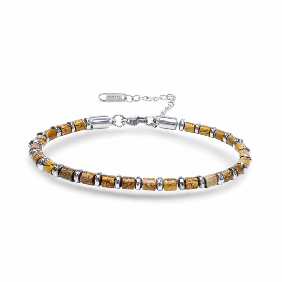 Doğal Jasper ve Hematit Doğal Taş Ayarlanabilir Çelik Erkek Bileklik