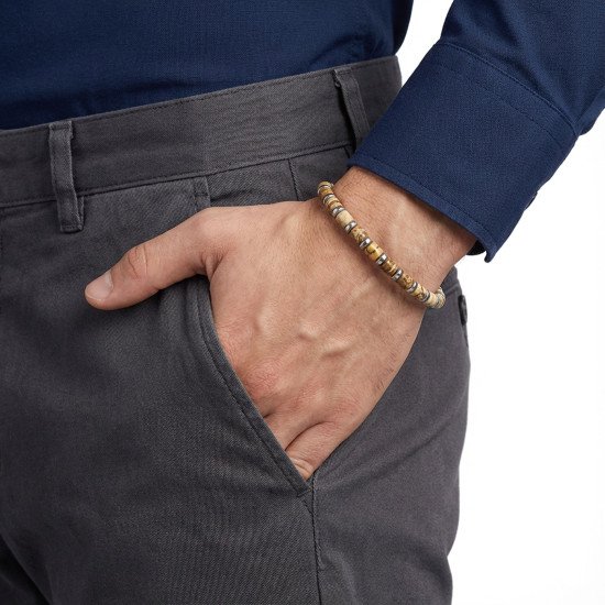 Doğal Jasper ve Hematit Doğal Taş Ayarlanabilir Çelik Erkek Bileklik