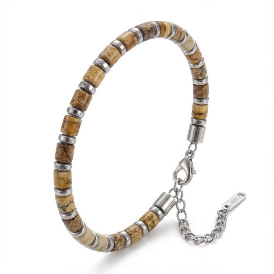 Doğal Jasper ve Hematit Doğal Taş Ayarlanabilir Çelik Erkek Bileklik