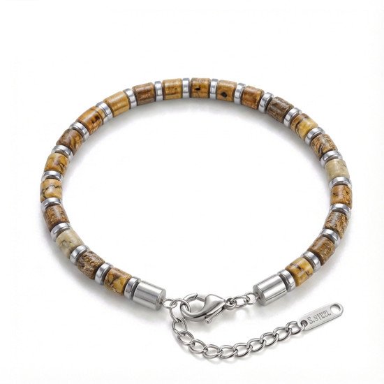 Doğal Jasper ve Hematit Doğal Taş Ayarlanabilir Çelik Erkek Bileklik