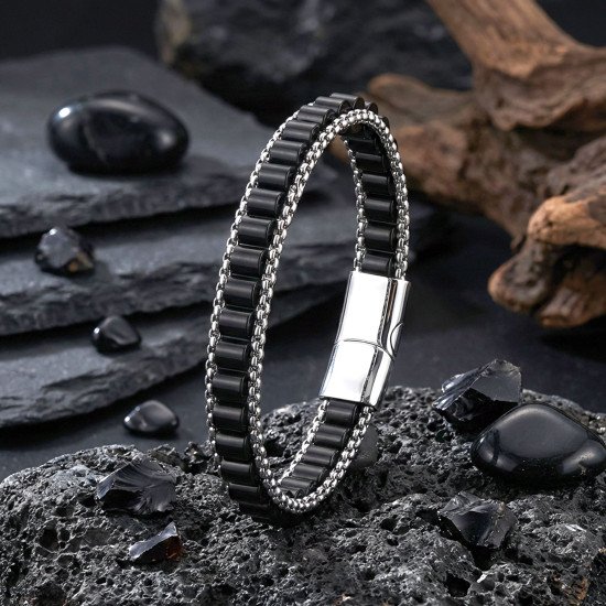Oniks Doğal Taşlı Hasır Örgü Zincirli Erkek Çelik Bileklik Oniks Doğal Taşlı Hasır Örgü Zincirli Erkek Çelik Bileklik
