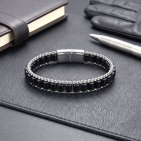 Oniks Doğal Taşlı Hasır Örgü Zincirli Erkek Çelik Bileklik Oniks Doğal Taşlı Hasır Örgü Zincirli Erkek Çelik Bileklik
