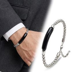 Oniks Doğal Taşlı Ayarlanabilir Çelik Zincir Erkek Bileklik