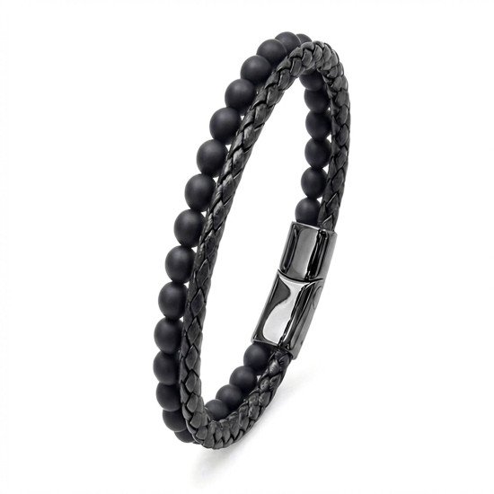 Oniks taşlı deri erkek bileklik