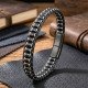 Oniks ve hematit taşlı çelik örgülü deri erkek bileklik