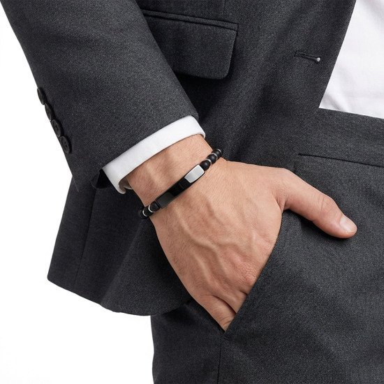 Oniks taşlı siyah isim yazılabilir erkek bileklik