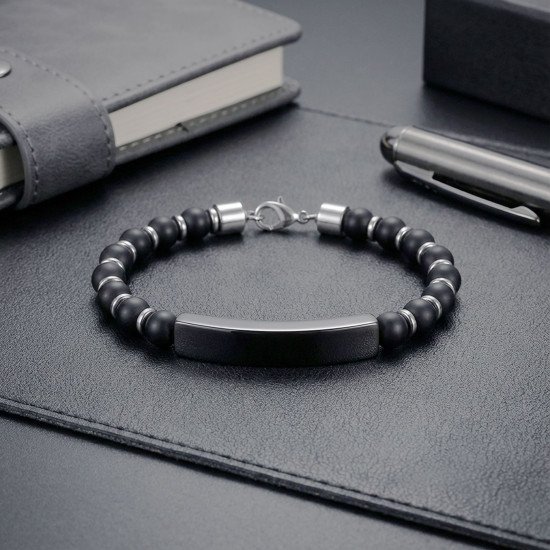 Oniks taşlı siyah isim yazılabilir erkek bileklik