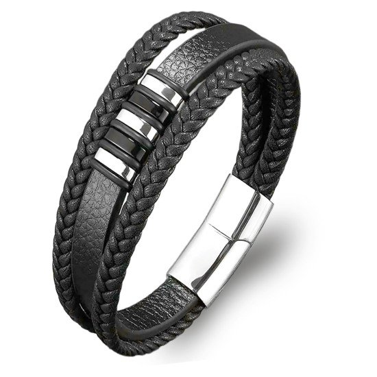 Premium Orijinal Deri ve 316L Çoklu Çelik Erkek Bileklik - Casera's Premium orijinal deri ve 316L çoklu çelik erkek bileklik