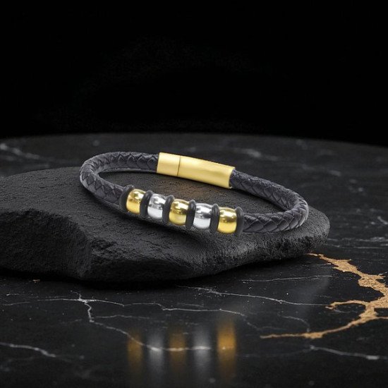 Top Çelik ve Deri Erkek Bileklik