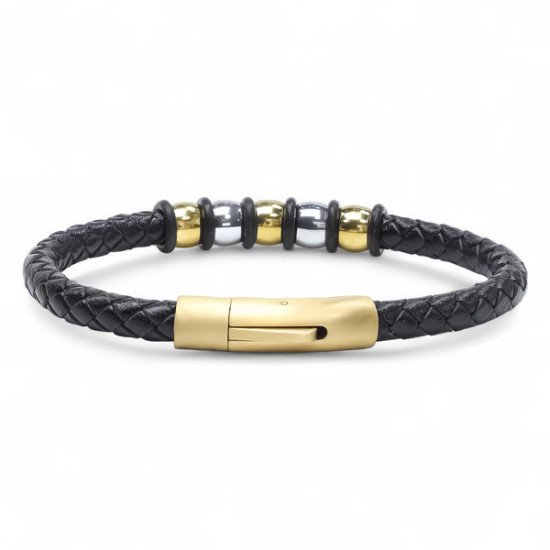 Top Çelik ve Deri Erkek Bileklik