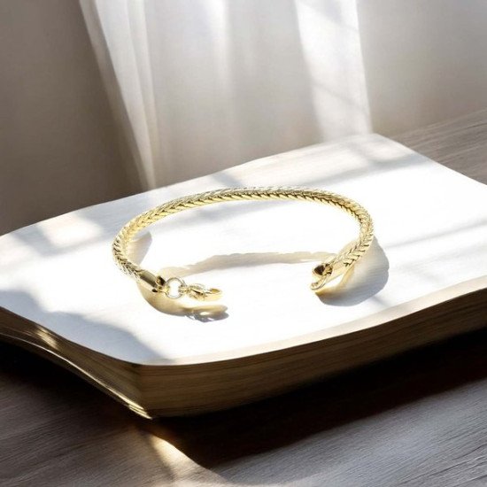 Erkek oval kral bakla örgülü sarı çelik bileklik 4mm Oval kral bakla örgülü sarı çelik erkek bileklik 4mm