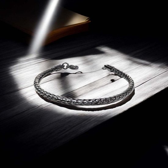 siyah oval kral bakla örgülü çelik erkek bileklik 4.0mm