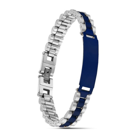 Maskülen şık parlement mavi ful çelik bileklik Parlement mavi isim yazılabilir çelik erkek bileklik