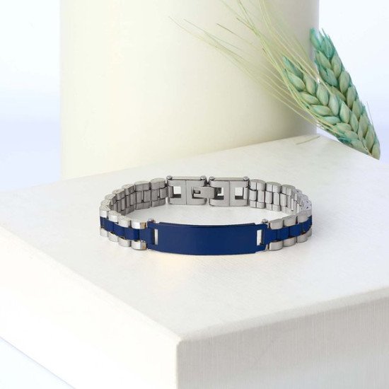 Maskülen şık parlement mavi ful çelik bileklik Parlement mavi isim yazılabilir çelik erkek bileklik