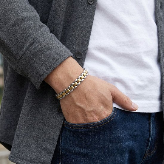 Premium Sarı Beyaz Full Çelik Erkek Bileklik - Casera's Premium sarı beyaz full çelik erkek bileklik