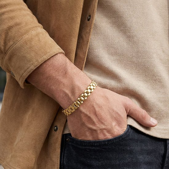 Premium sarı full çelik erkek bileklik