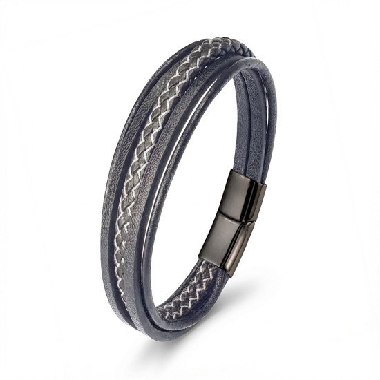 Siyah beyaz çoklu deri bileklik modeli Siyah beyaz çoklu deri erkek bileklik