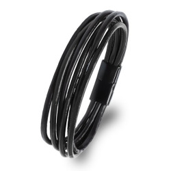 Siyah Çoklu Deri Erkek Bileklik