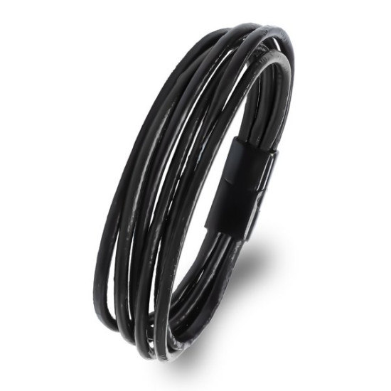 Siyah Çoklu Deri Erkek Bileklik