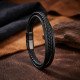Siyah Deri El Örgüsü Manyetik Kilitli Erkek Bileklik